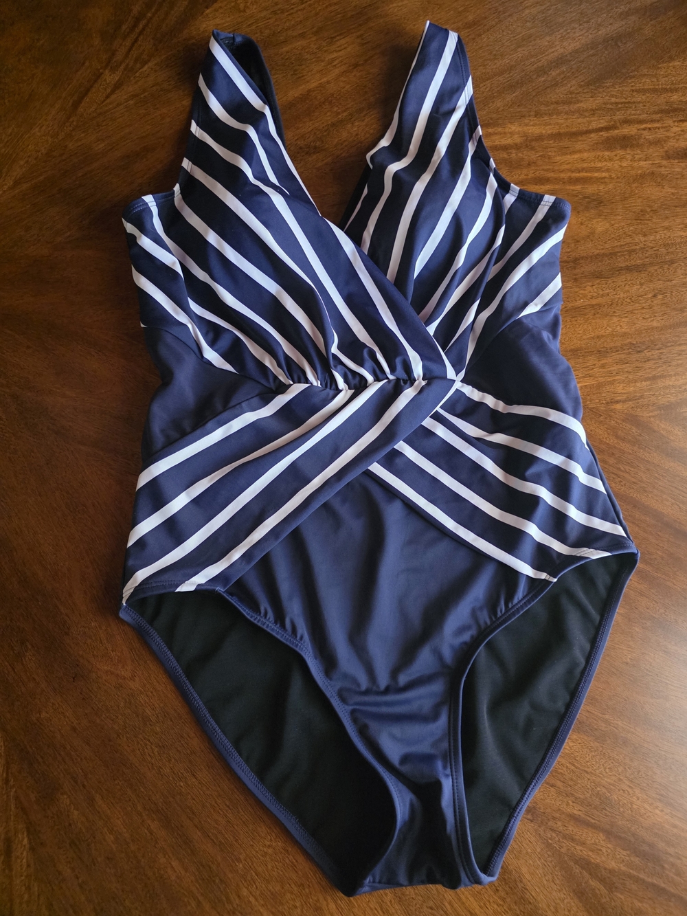 Navy & White Striped Wrap-Front One-Piece Swimsuit XL